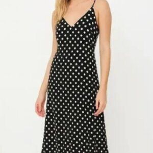 Zara -S-Polka Dot Midi Dress Black White Strappy V-Neck Size S- KNIT